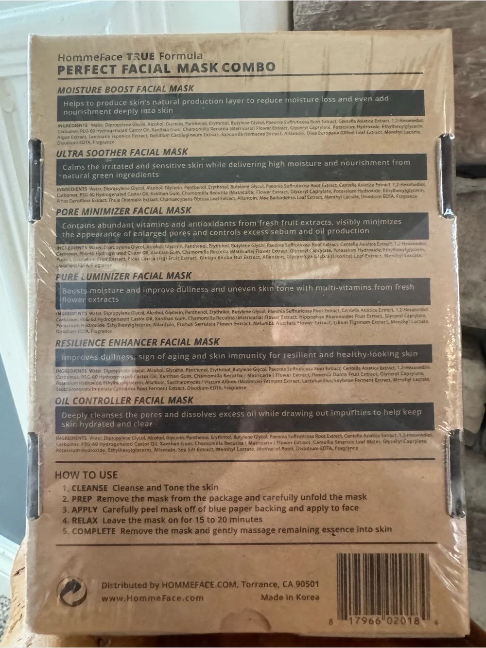 HommeFace TRUE Formula Ultimate Combo Facial Mask Set 6 Sheets NEW Sealed